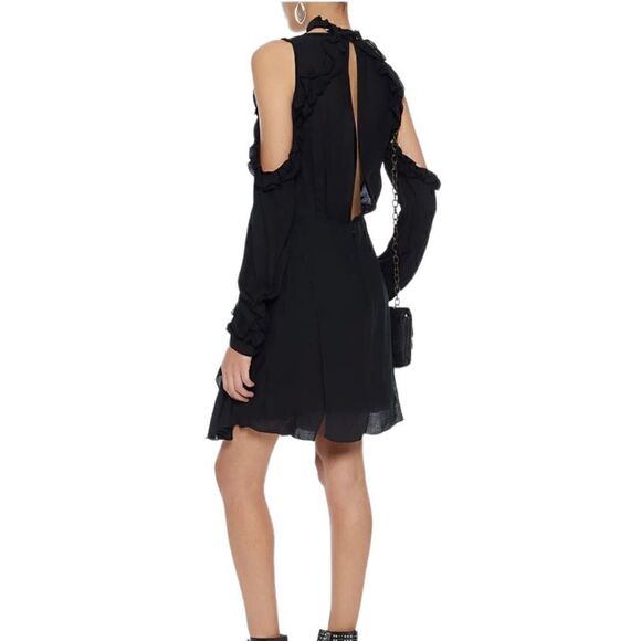 Iro Hanie Black Cold Shoulder Ruffle Mini Dress| Size 8 - Picture 2 of 10